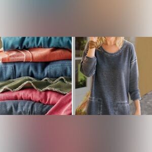 Soft Surroundings Walk in the Park Distressed Sweater in Teal size S